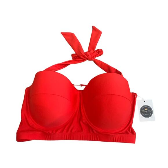 Cherry Cat NWT Fire Engine Red Swim Top Plus Size Underwire Women's 5XL - Picture 1 of 5